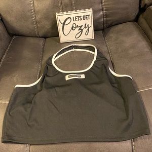 black and white trim halter